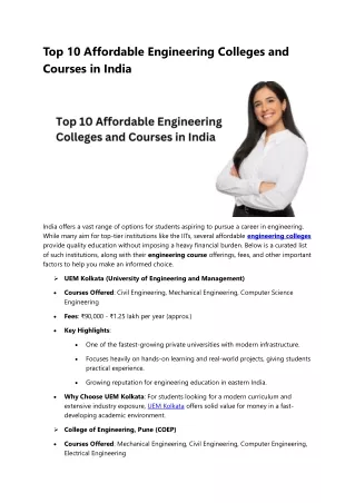 Top 10 Affordable Engineering Colleges and Courses in India