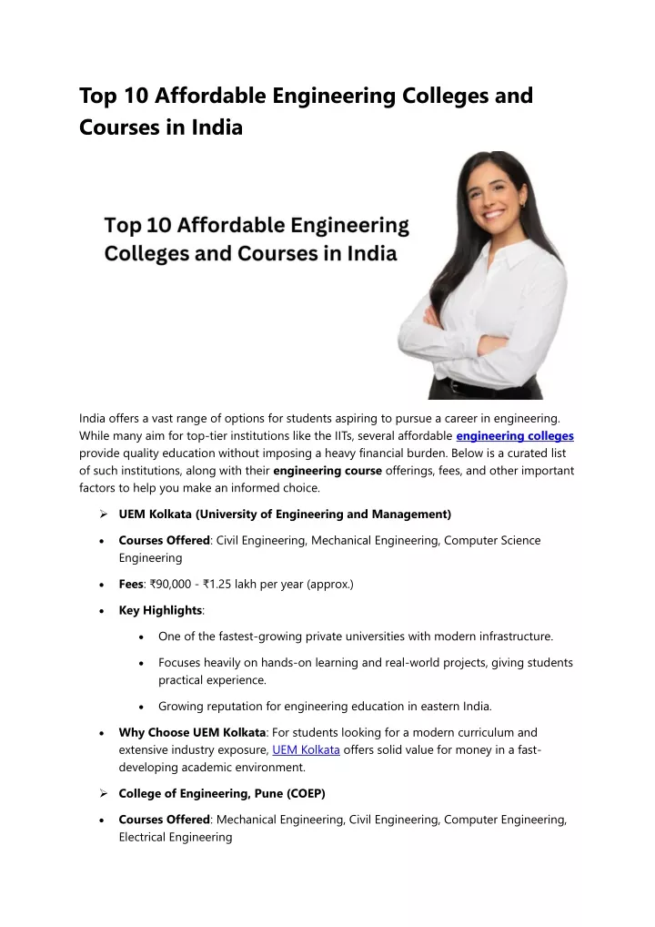 top 10 affordable engineering colleges