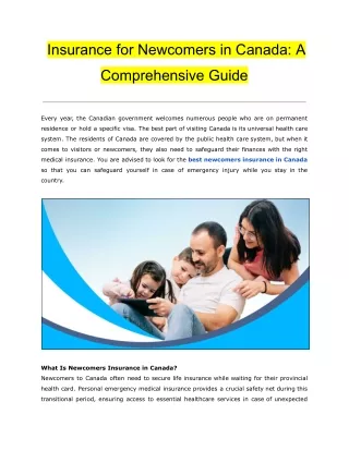 Insurance for Newcomers in Canada: A Comprehensive Guide