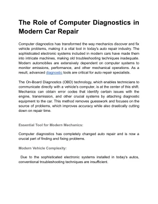 the role of computer diagnostics in modern