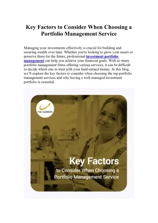 Key Factors to Consider When Choosing a Portfolio Management Service