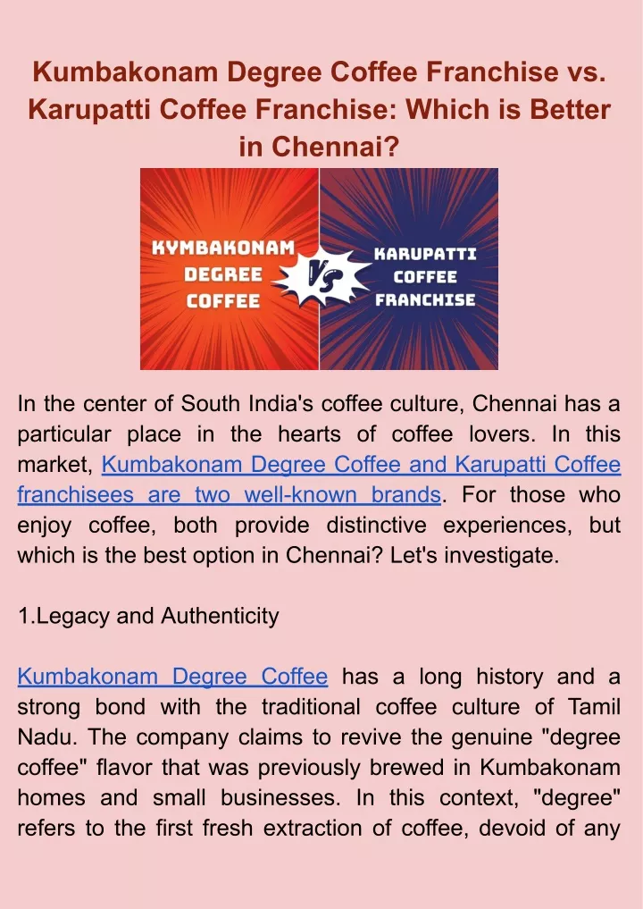 kumbakonam degree coffee franchise vs karupatti