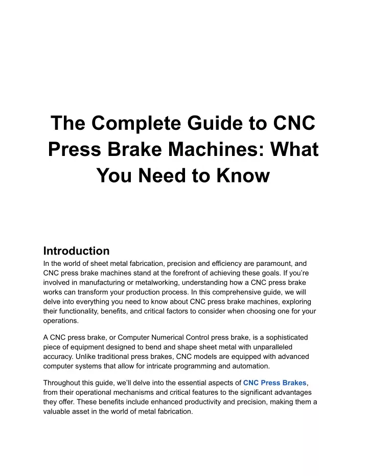 the complete guide to cnc press brake machines