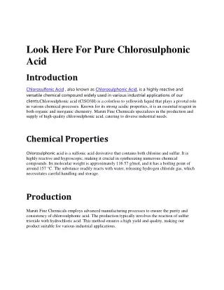 Look Here For Pure Chlorosulphonic Acid