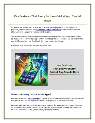 Key Features That Every Fantasy Cricket App Should Have