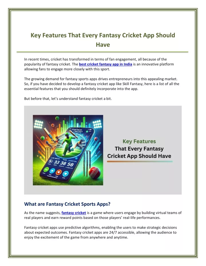 key features that every fantasy cricket