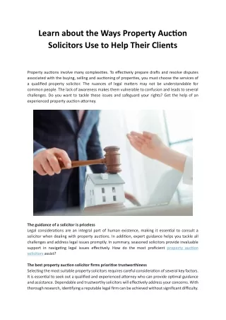 Learn about the Ways Property Auction Solicitors Use to Help Their Clients