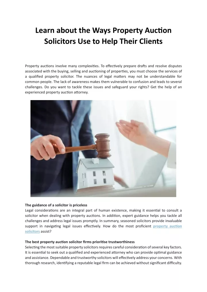 learn about the ways property auction solicitors