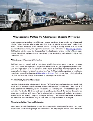 Why Experience Matters The Advantages of Choosing TNT Towing