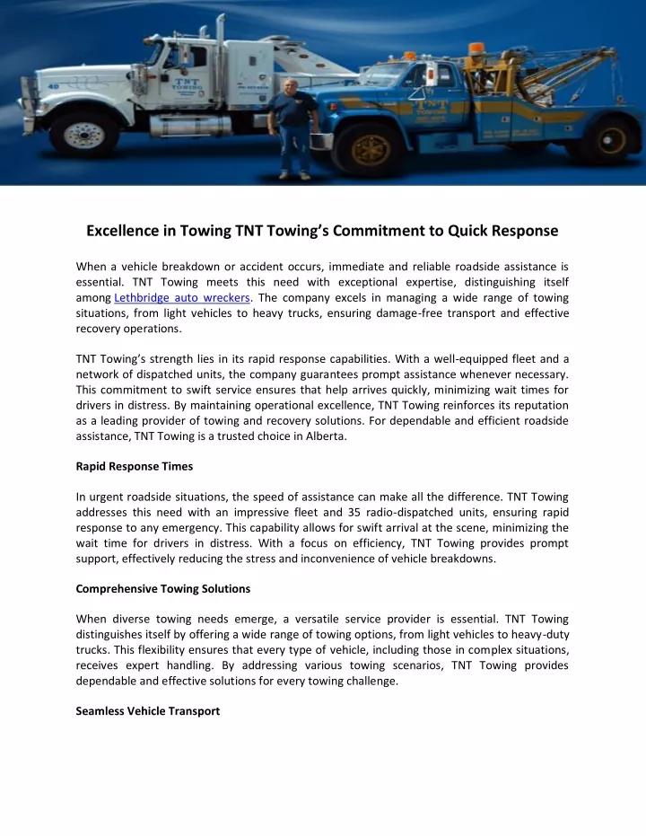 excellence in towing tnt towing s commitment