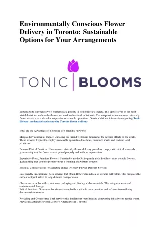 Tonic Blooms Toronto
