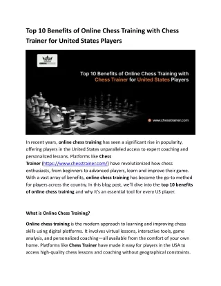Top 10 Benefits of Online Chess Training with Chess Trainer for United States Players