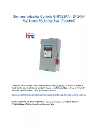 Siemens Industrial Controls GNF322RA - 3P 240V 60A Nema 3R Safety Swt _ PartsHnC