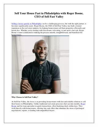 Sell Your House Fast in Philadelphia with Roger Boone, CEO of SellFastValley