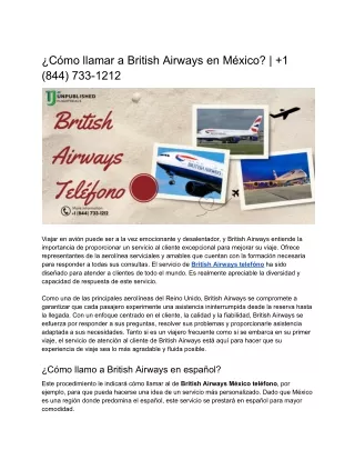 ¿Cómo llamar a British Airways en México_ _  1 (844) 733-1212