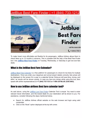 JetBlue Best Fare Finder |  1 (844) 733-1212
