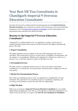 Your Best UK Visa Consultants in Chandigarh-Imperial 9 Overseas Education Consultants