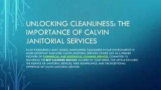 Discover the Best Cleaning Services with Calvin Janitorial