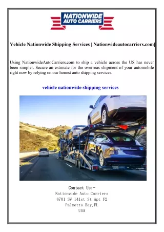 Vehicle Nationwide Shipping Services Nationwideautocarriers.com]