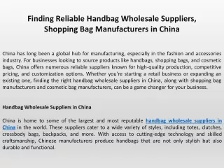 Finding Reliable Handbag Wholesale Suppliers, Shopping Bag Manufacturers in China