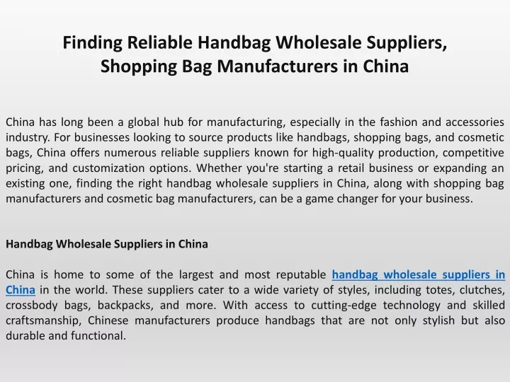 finding reliable handbag wholesale suppliers