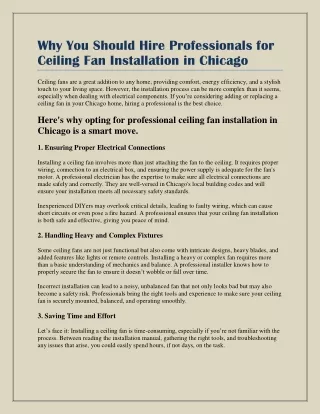 Why You Should Hire Professionals for Ceiling Fan Installation in Chicago