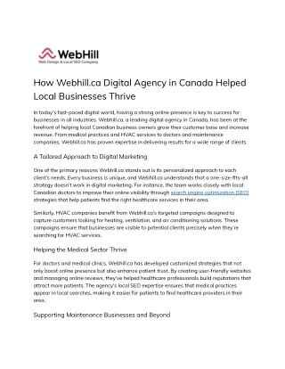 Why Choose Webhill.ca for Your Digital Growth?