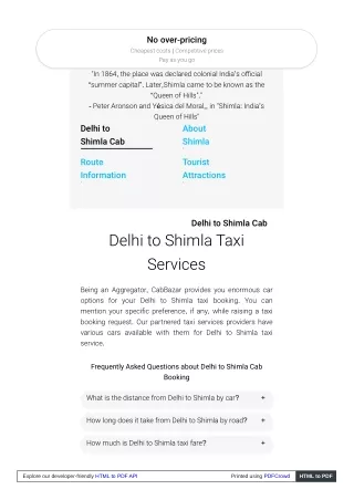 Delhi to Shimla Cab