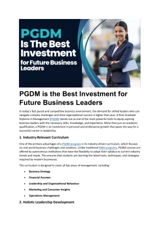 PGDM is the Best Investment for Future Business Leaders