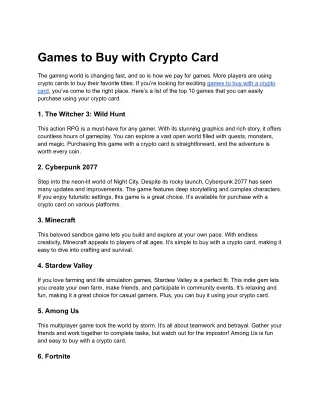 Games to Buy with Crypto Card