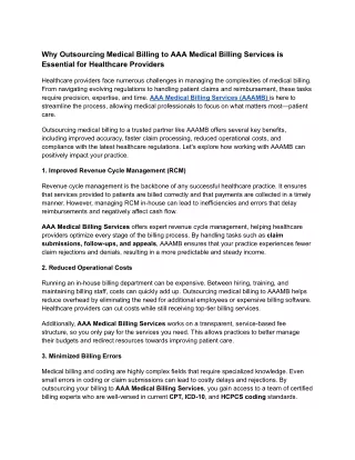 Why Outsourcing Medical Billing to AAA Medical Billing Services is Essential for Healthcare Providers