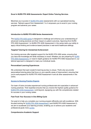 Excel in NURS FPX 4050 Assessments: Expert Online Tutoring Services
