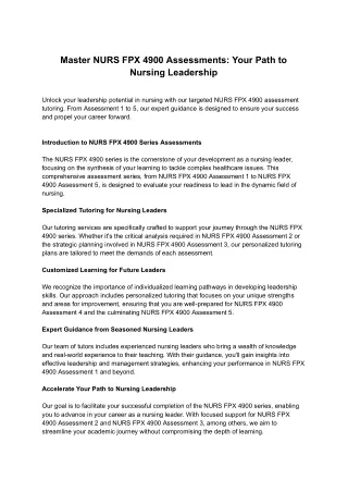 Master NURS FPX 4900 Assessments: Your Path to Nursing Leadership