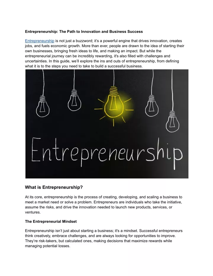 entrepreneurship the path to innovation