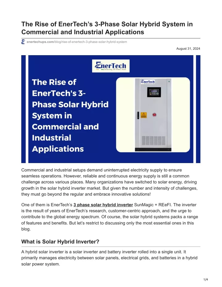 the rise of enertech s 3 phase solar hybrid