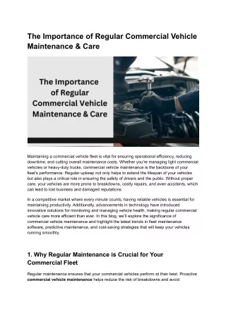 The Importance of Regular Commercial Vehicle Maintenance & Care