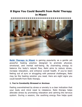 8 Signs You Could Benefit from Reiki Therapy in Miami