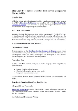 Blue Crew Pool Service-Top Best Pool Service Company in Florida in 2024