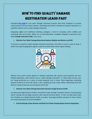 How to Find Quality Damage Restoration Leads Fast