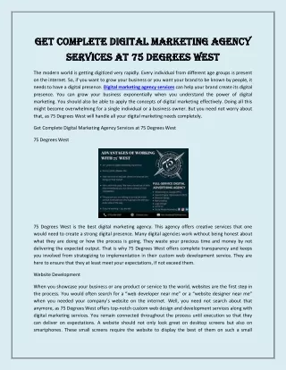 Get Complete Digital Marketing Agency Services at 75 Degrees West