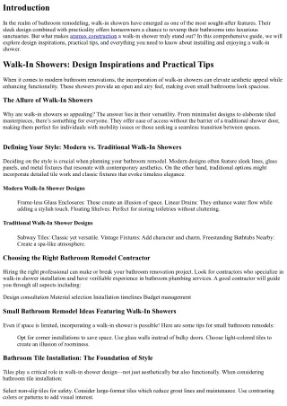 “Walk-In Showers: Design Inspirations and Practical Tips”