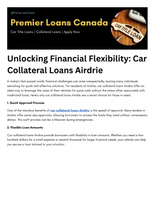Unlocking Financial Flexibility: Car Collateral Loans Airdrie
