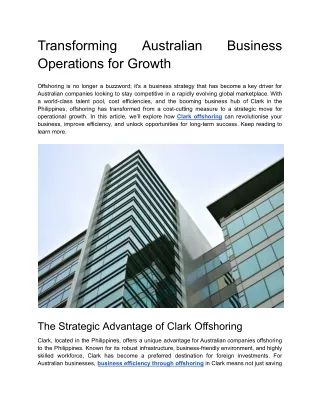 transforming operations for growth