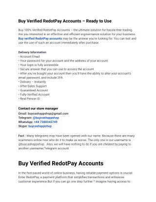 Top 22 Sites To Buy Verified RedotPay Accounts