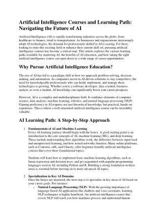 Artificial Intelligence Courses and Learning Path Navigating the Future of AI