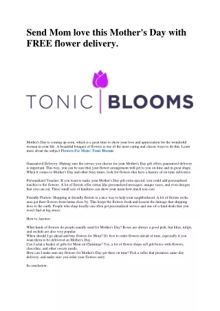 Mothers Day Flowers Delivery | Tonic Blooms