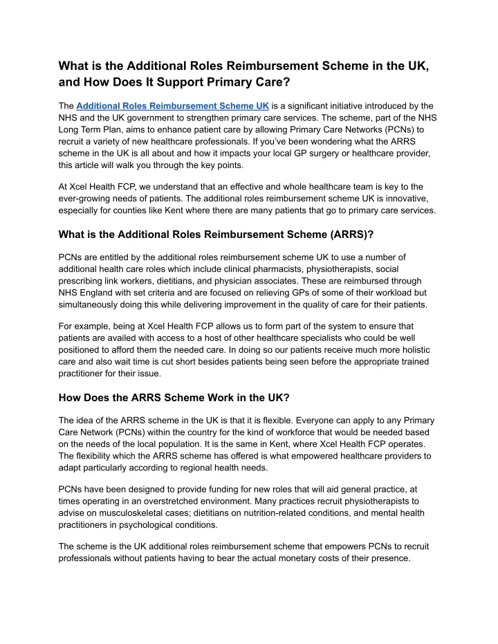 what is the additional roles reimbursement scheme