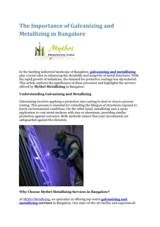 the importance of galvanizing and metallizing