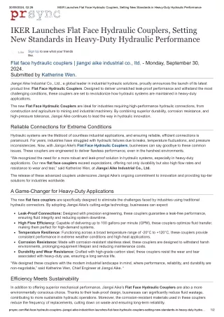IKER Launches Flat Face Hydraulic Couplers, Setting New Standards in Heavy-Duty Hydraulic Performance