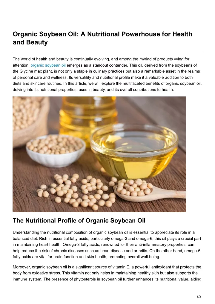 organic soybean oil a nutritional powerhouse